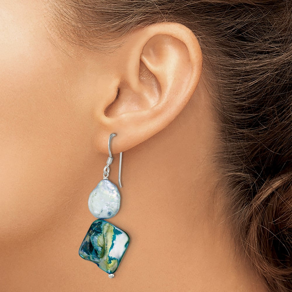 Sterling Silver Blue Mother of Pearl Earrings