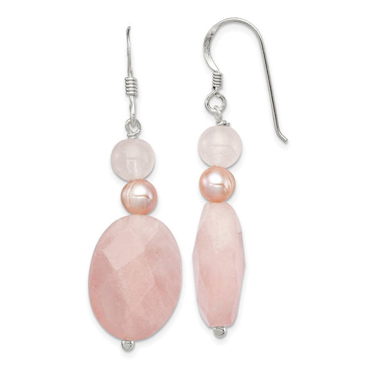 Sterling Silver Rose Quartz and Pink FWC Pearl Earrings