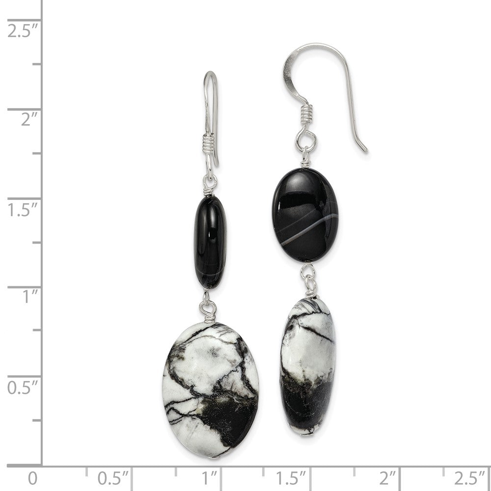 Sterling Silver Black Sardonyx and Zebra Jasper Dangle Earrings