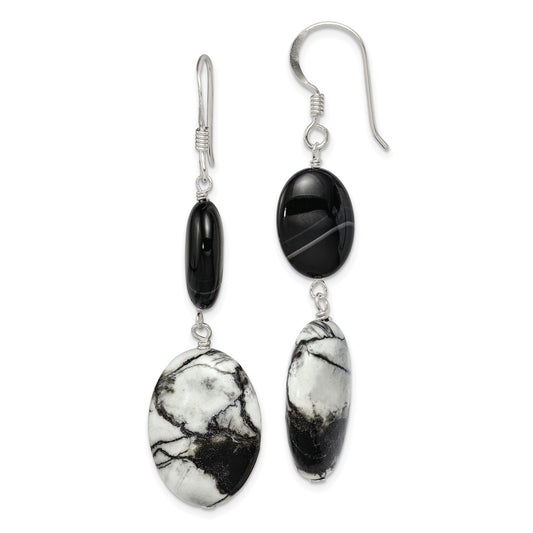 Sterling Silver Black Sardonyx and Zebra Jasper Dangle Earrings