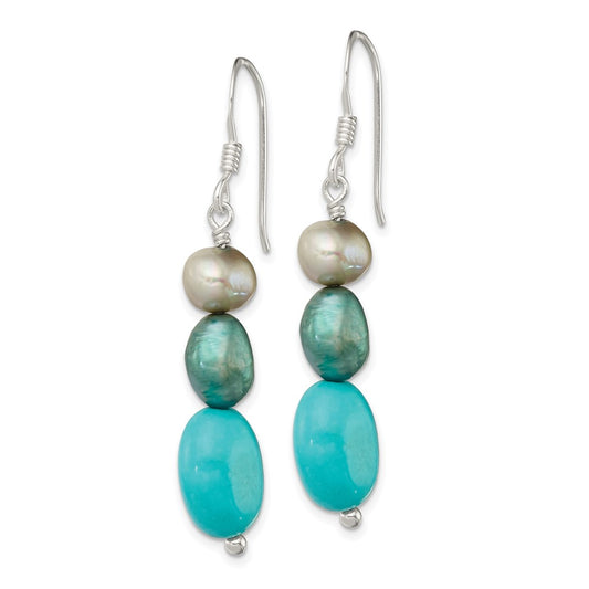 Sterling Silver Green Turquoise Green FWC Pearl Earrings