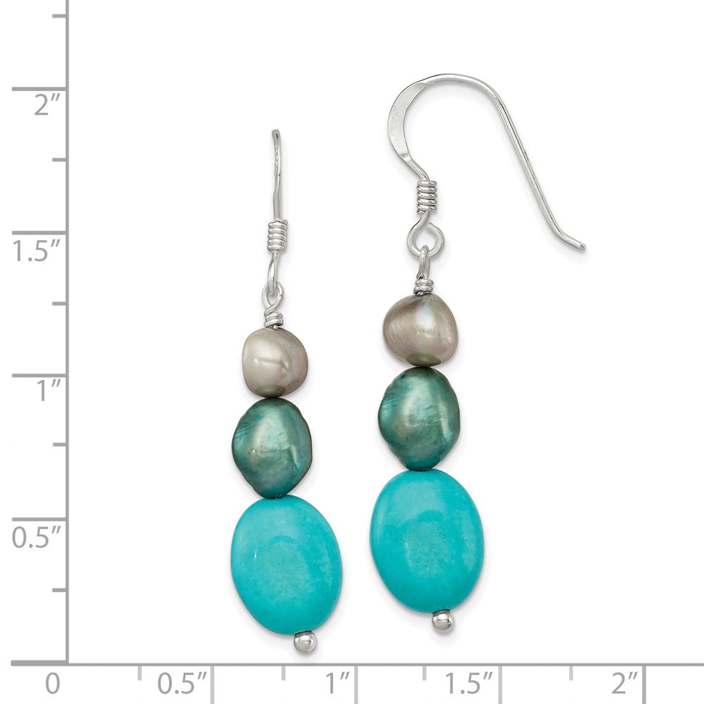 Sterling Silver Green Turquoise Green FWC Pearl Earrings