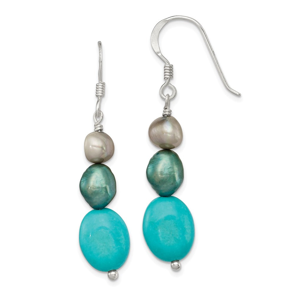Sterling Silver Green Turquoise Green FWC Pearl Earrings
