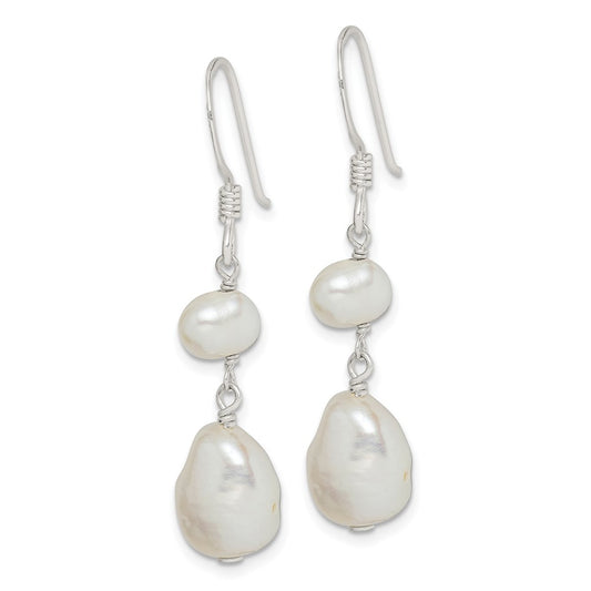 Sterling Silver White FWC Pearl Dangle Earrings
