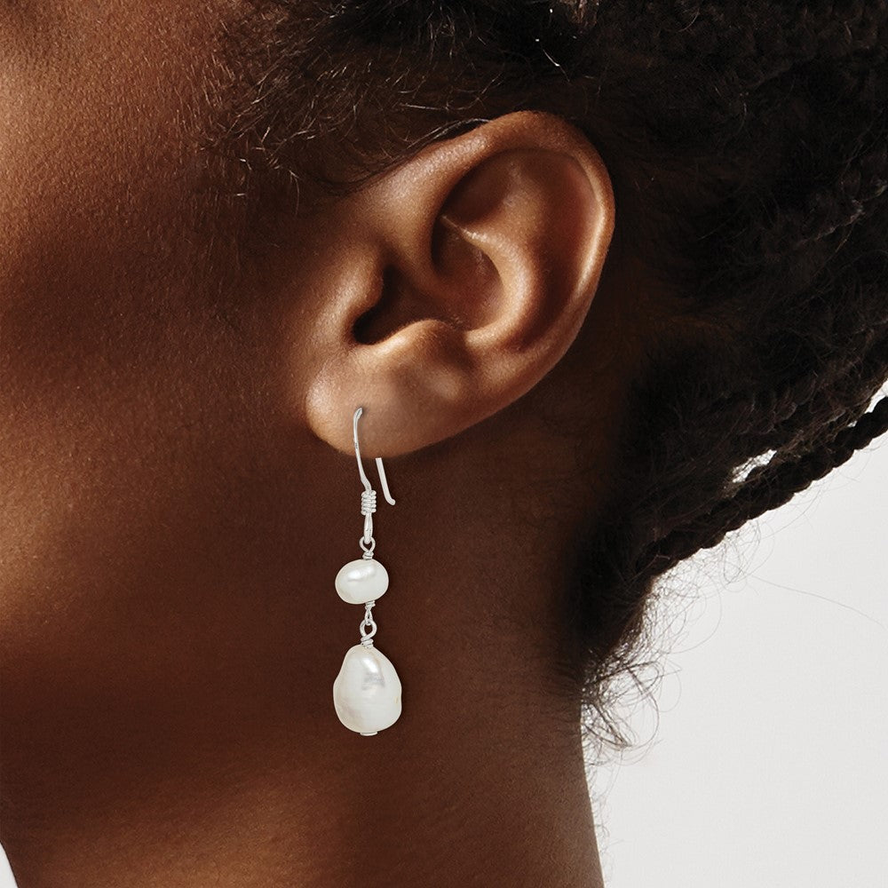 Sterling Silver White FWC Pearl Dangle Earrings
