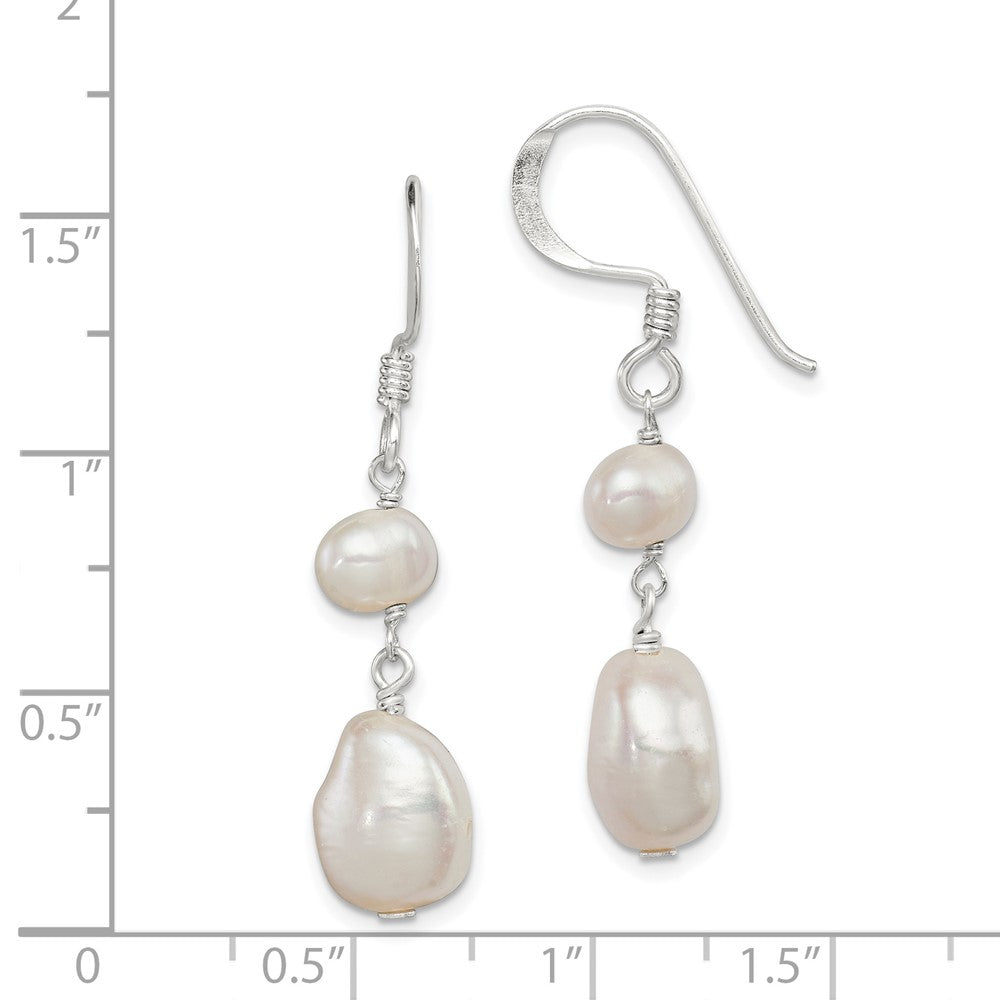 Sterling Silver White FWC Pearl Dangle Earrings