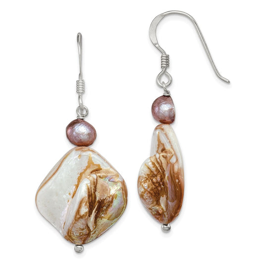 Sterling Silver Mother of Pearl Light Brown FWC Pearl Earrings