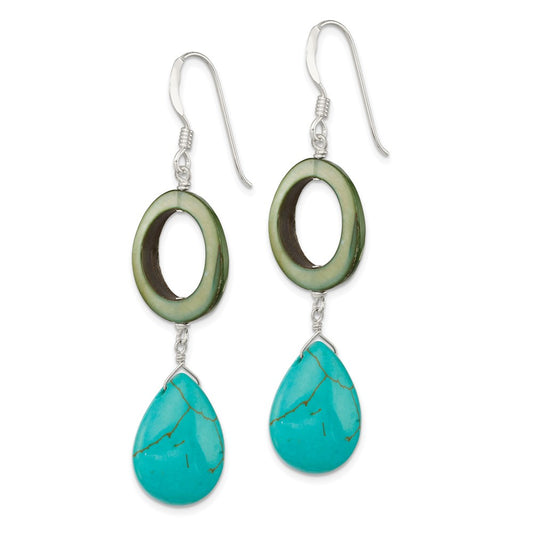 Sterling Silver Dyed Blue Howlite Green Mother of Pearl Earrings