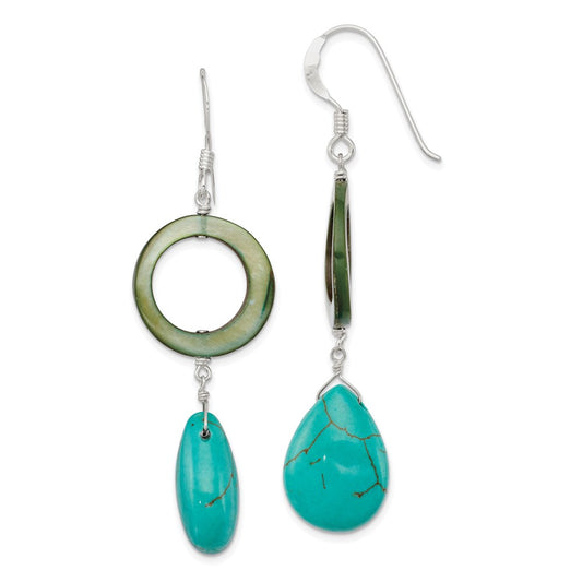 Sterling Silver Dyed Blue Howlite Green Mother of Pearl Earrings