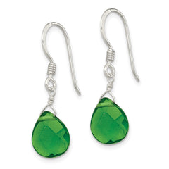 Sterling Silver Dark Green Crystal Dangle Earrings