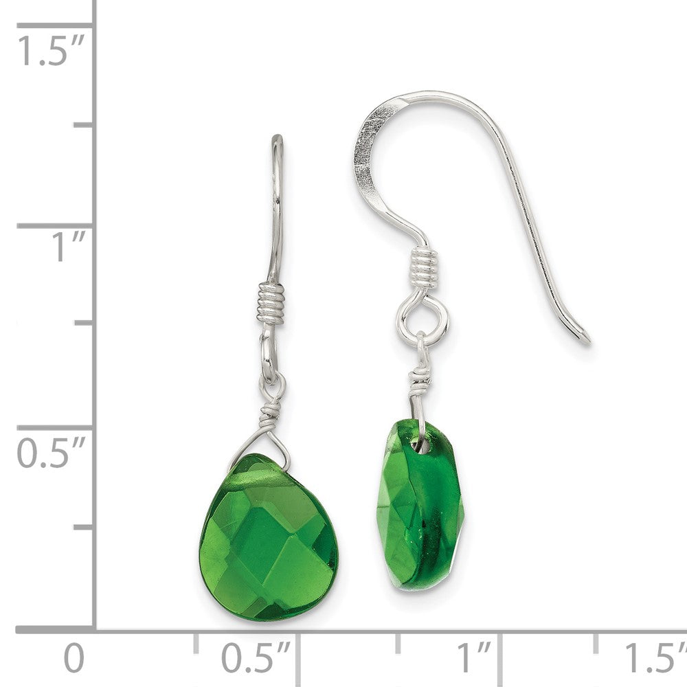 Sterling Silver Dark Green Crystal Dangle Earrings