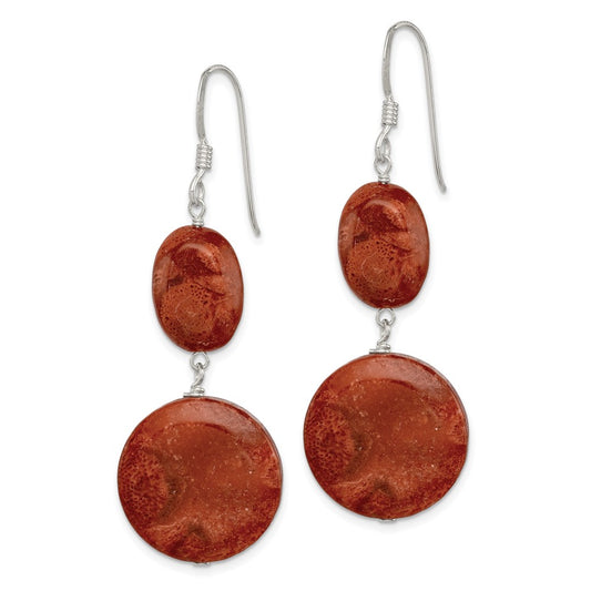 Sterling Silver Reconstituted Red Coral Dangle Earrings