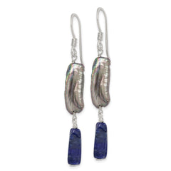 Sterling Silver Blue Lapis and Grey FWC Pearl Earrings