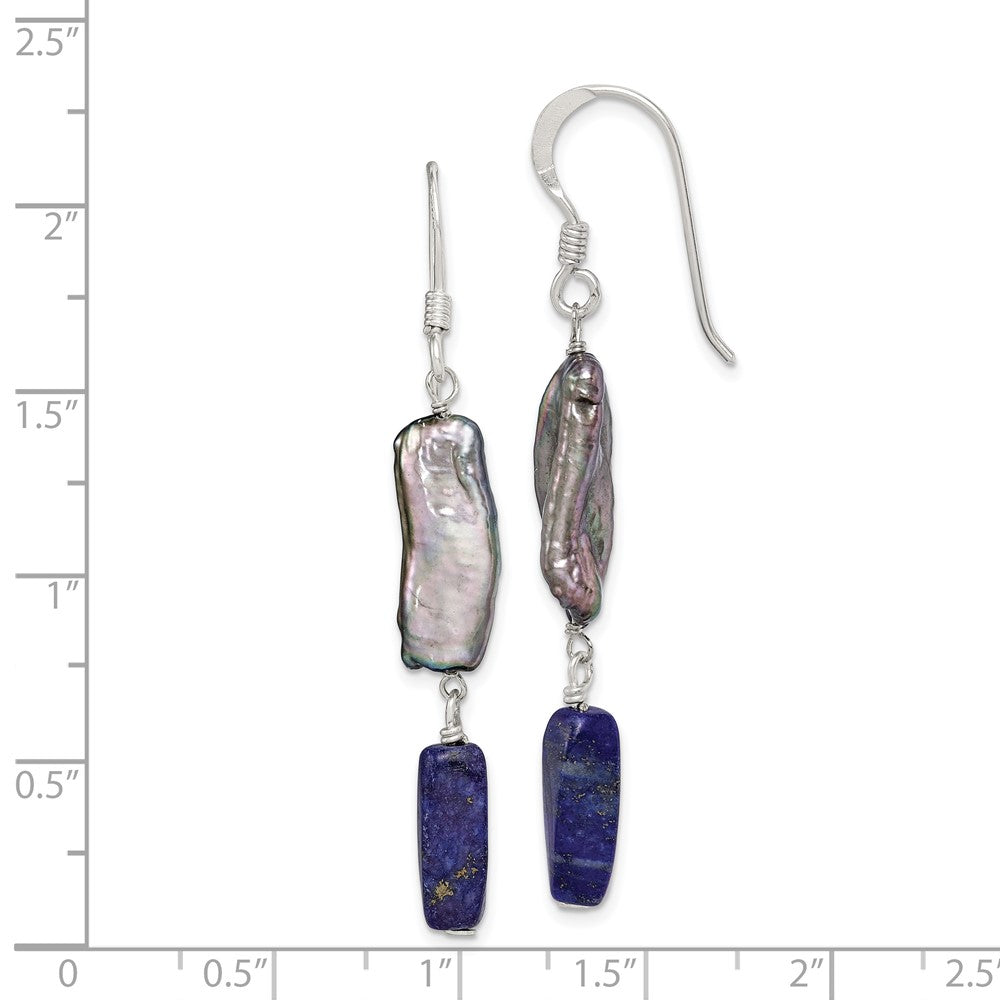 Sterling Silver Blue Lapis and Grey FWC Pearl Earrings