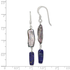 Sterling Silver Blue Lapis and Grey FWC Pearl Earrings