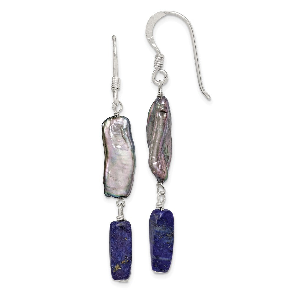 Sterling Silver Blue Lapis and Grey FWC Pearl Earrings