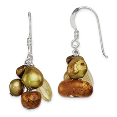 Sterling Silver Amber Citrine and Copper FWC Pearl Earrings