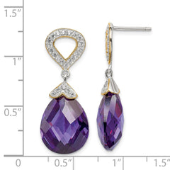 Sterling Silver Gold-tone CZ Teardrop Post Dangle Earrings