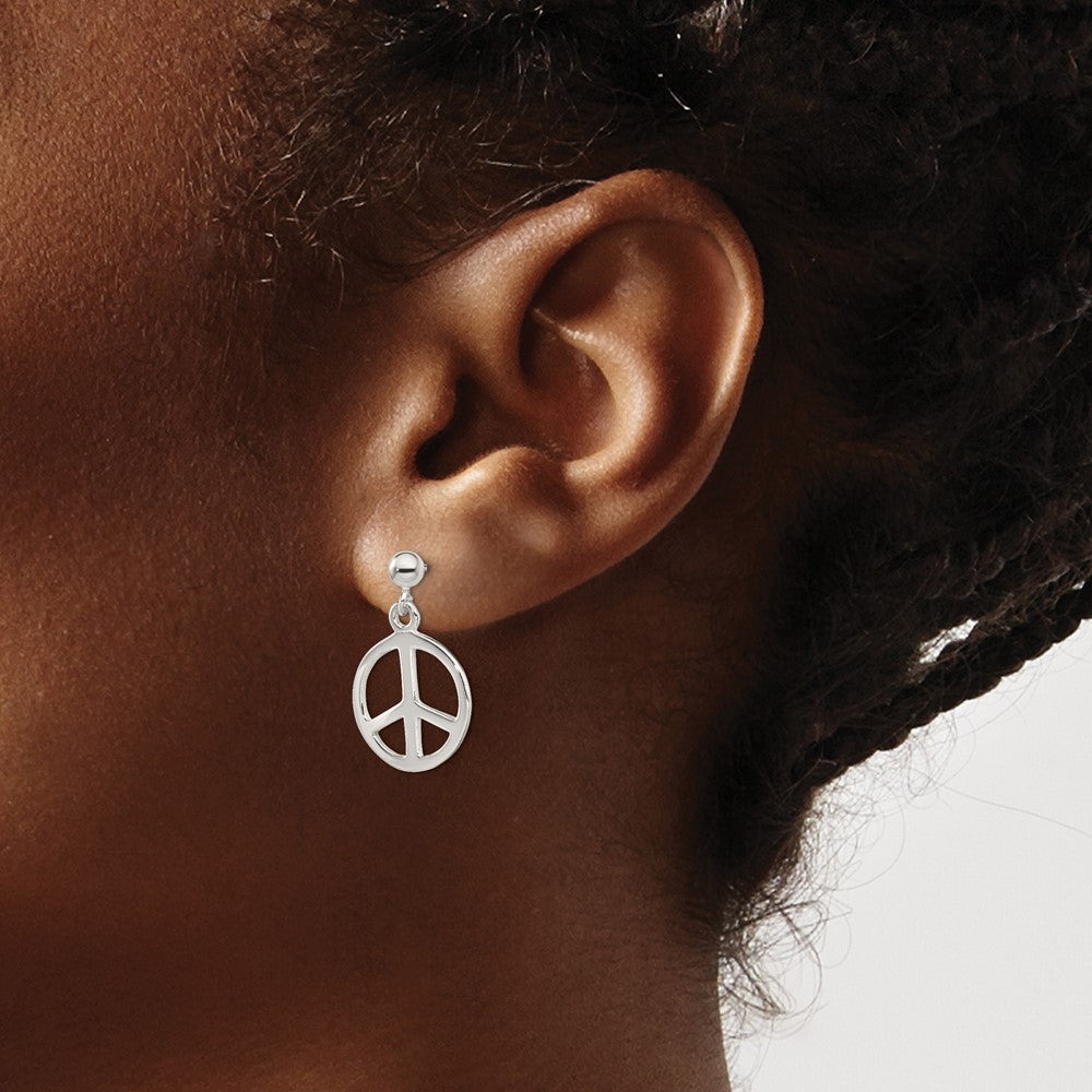 Sterling Silver Peace Sign Dangle Earrings