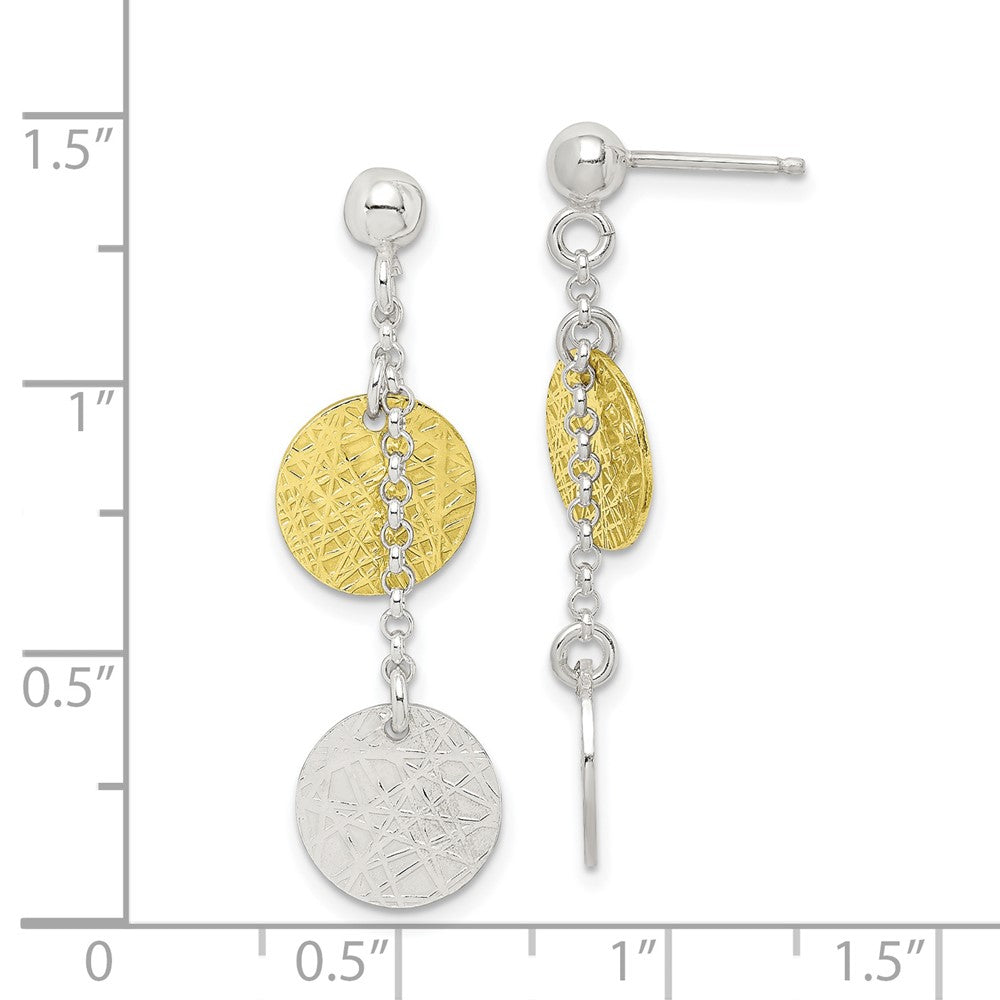 Sterling Silver and Vermeil Polished and Textured Dangle Earrings