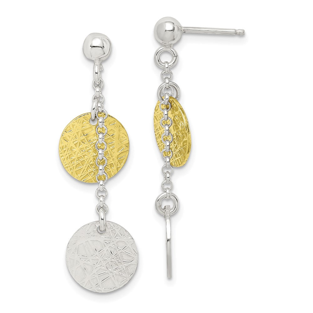 Sterling Silver and Vermeil Polished and Textured Dangle Earrings