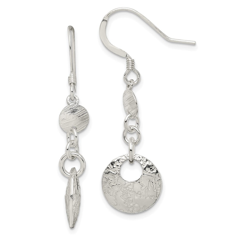 Sterling Silver Polished and Textured Fancy Round Dangle Earrings