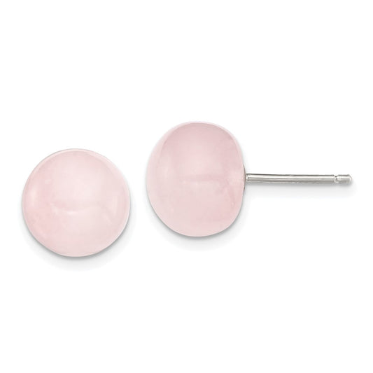 Sterling Silver 10-10.5mm Button Rose Quartz Post Earrings