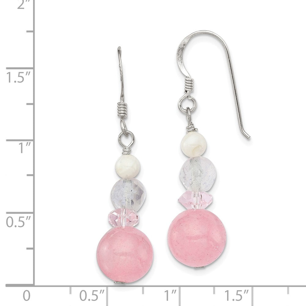 Sterling Silver Pink Crystal Jade Mother of Pearl Dangle Earrings