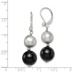 Sterling Silver 12mm Black Agate 10mm FWC Grey Pearl Earrings