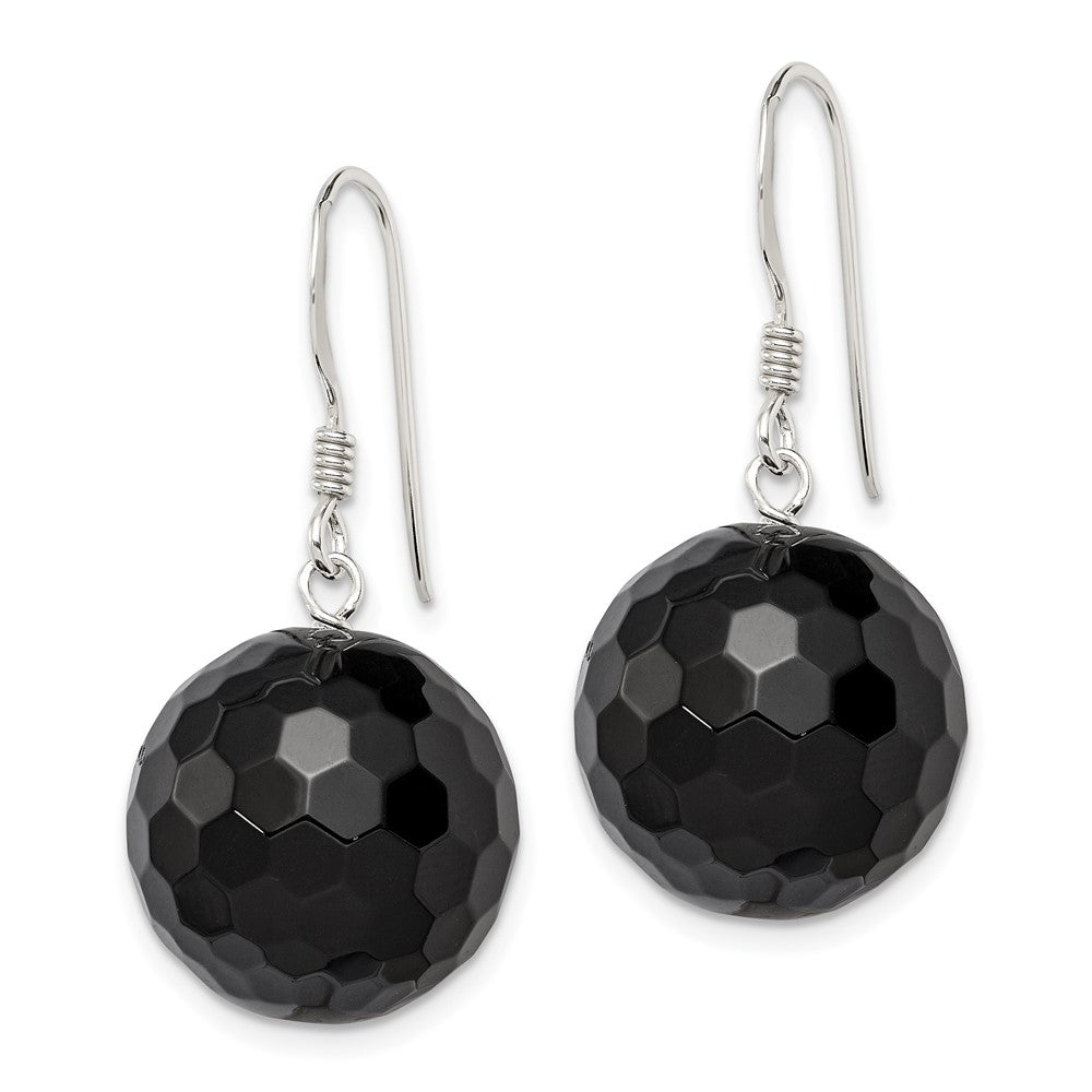 Sterling Silver 16.5mm Faceted Onyx Bead Earrings