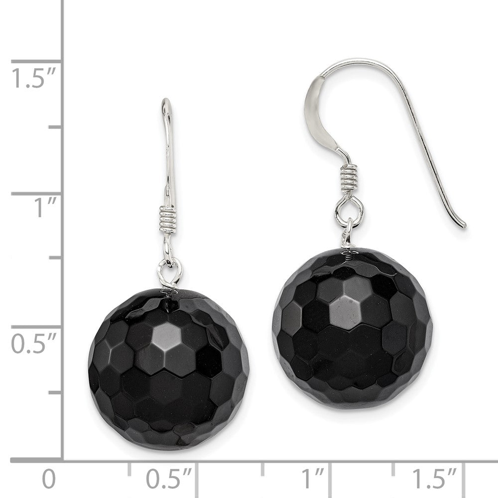 Sterling Silver 16.5mm Faceted Onyx Bead Earrings