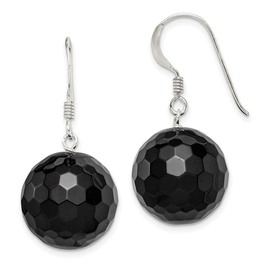 Sterling Silver 16.5mm Faceted Onyx Bead Earrings