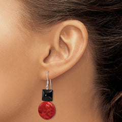 Sterling Silver Black Agate and Reconstituted Red Coral Earrings