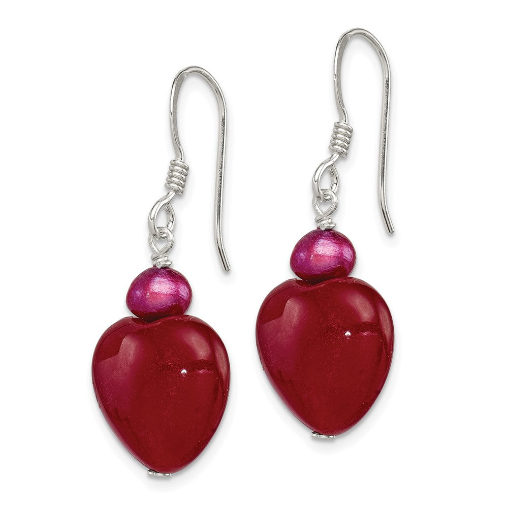 Sterling Silver Red Jade Hearts FWC Pearl Earrings