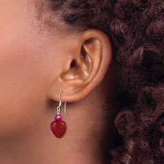 Sterling Silver Red Jade Hearts FWC Pearl Earrings