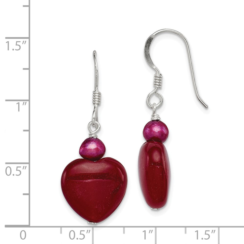 Sterling Silver Red Jade Hearts FWC Pearl Earrings