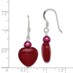 Sterling Silver Red Jade Hearts FWC Pearl Earrings