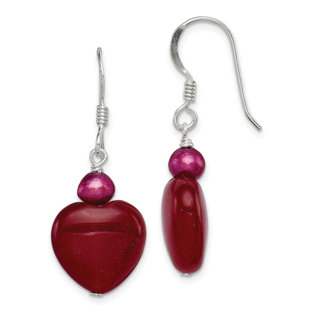 Sterling Silver Red Jade Hearts FWC Pearl Earrings