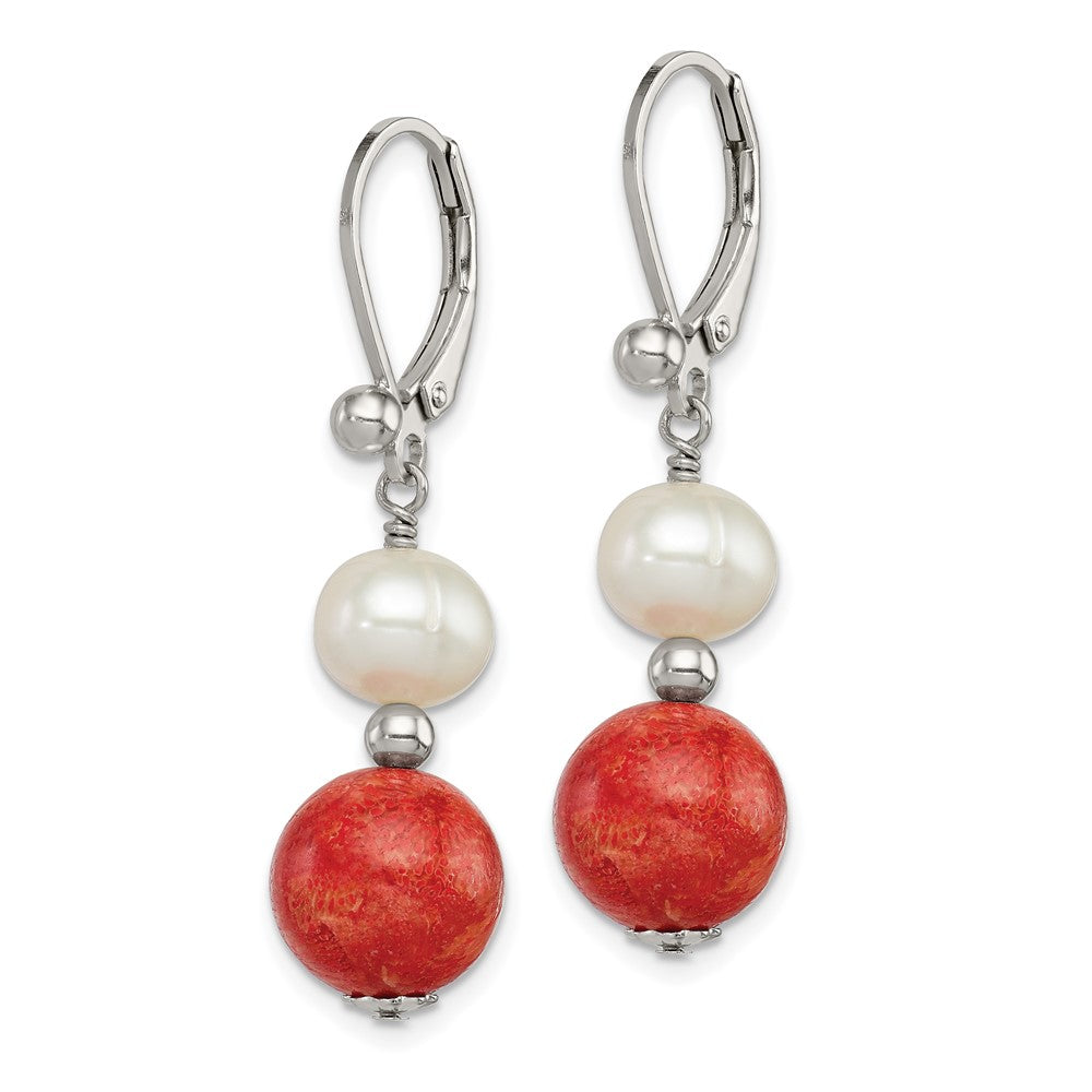 Sterling Silver FWC Pearl Reconstituted Red Coral Earrings