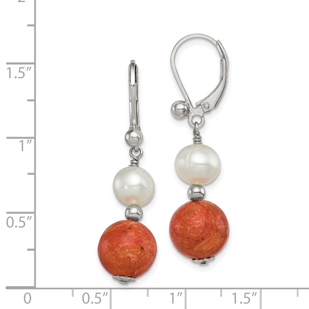 Sterling Silver FWC Pearl Reconstituted Red Coral Earrings