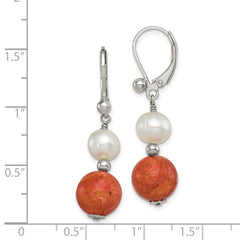 Sterling Silver FWC Pearl Reconstituted Red Coral Earrings