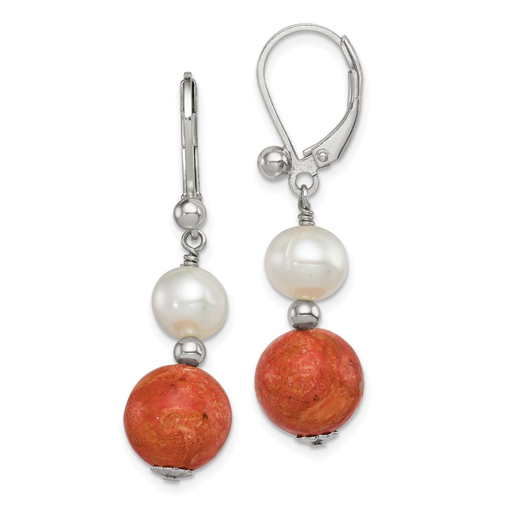 Sterling Silver FWC Pearl Reconstituted Red Coral Earrings