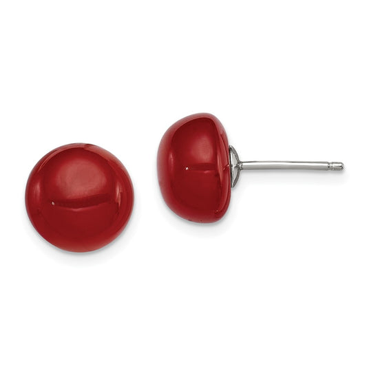 Sterling Silver 10-10.5mm Button Carnelian Post Earrings