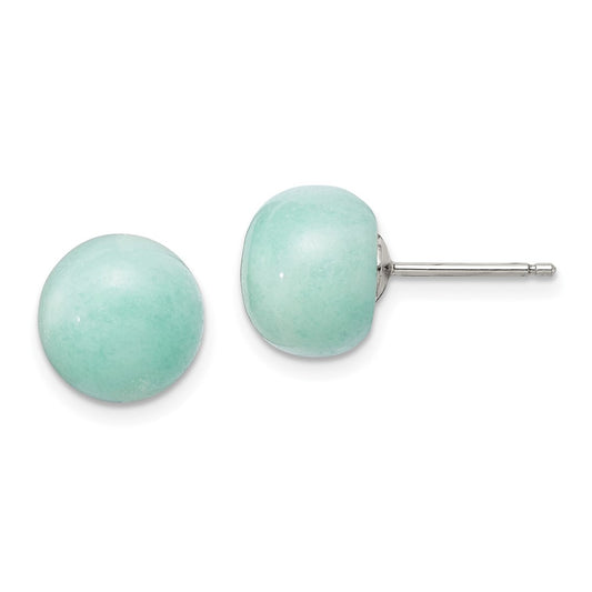 Sterling Silver 10-11mm Button Amazonite Post Earrings