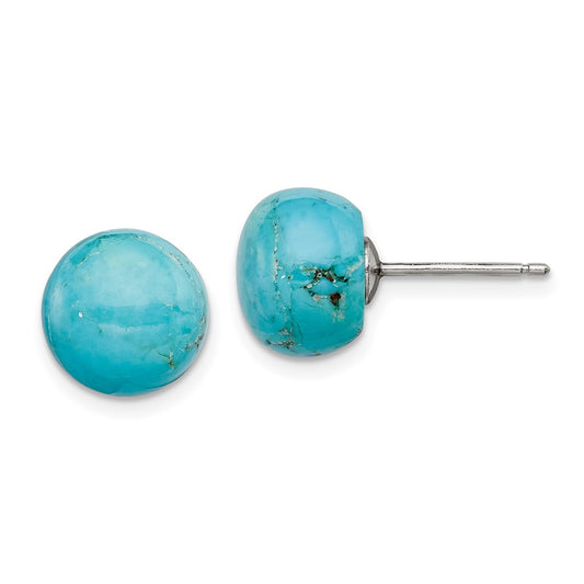 Sterling Silver 10-10.5mm Button Turquoise Post Earrings