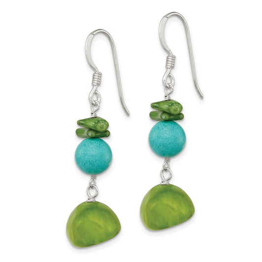 Sterling Silver Jade Green Coral Dyed Howlite Earrings