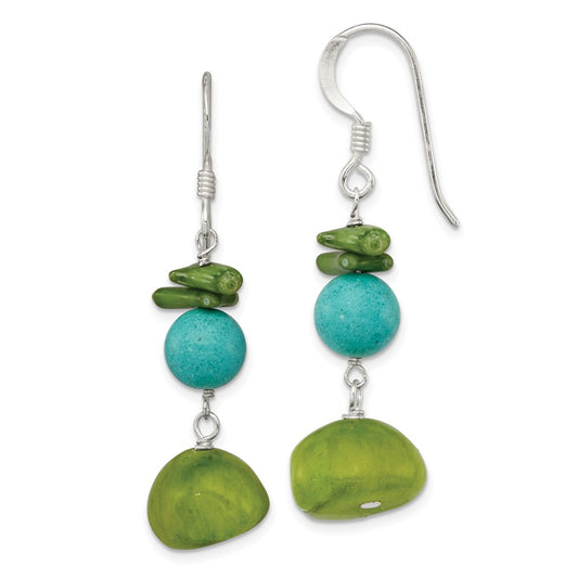 Sterling Silver Jade Green Coral Dyed Howlite Earrings