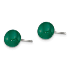 Sterling Silver 8-8.5mm Button Emerald Green Agate Post Earrings