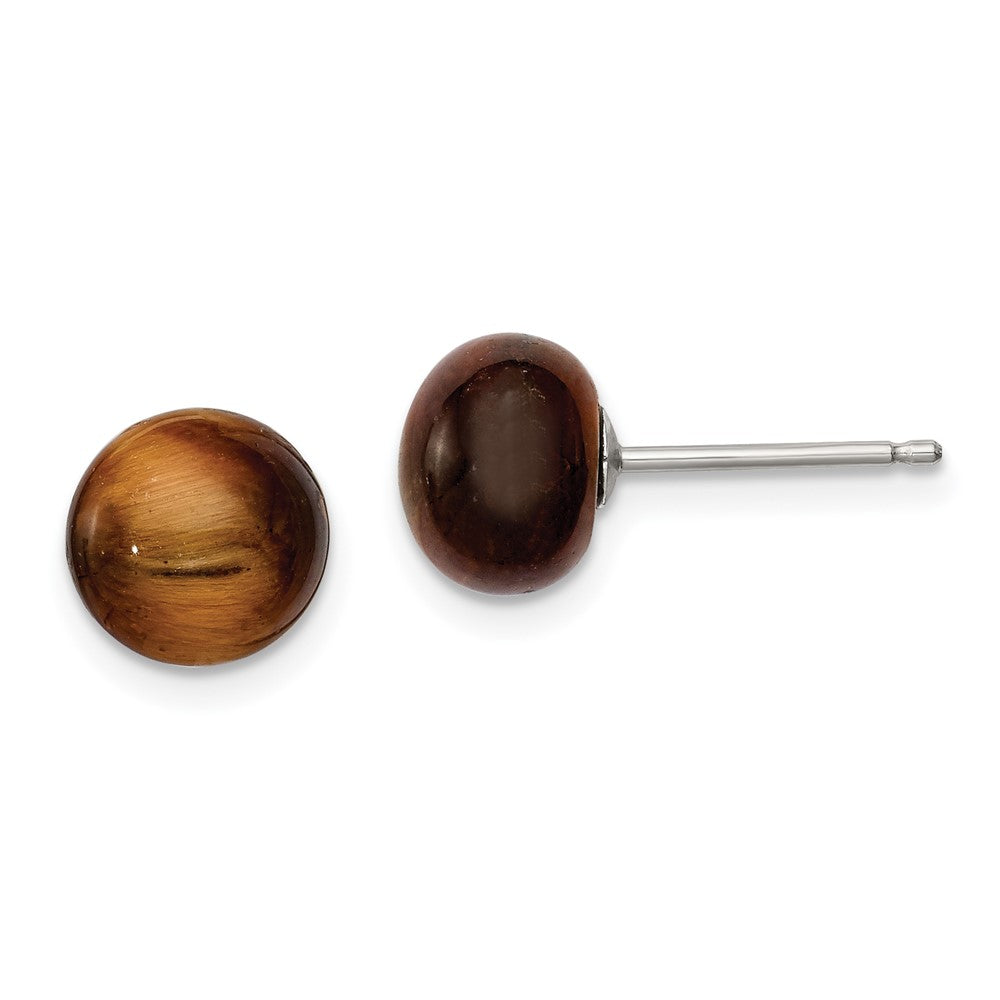 Sterling Silver 8-8.5mm Button Tiger Eye Post Earrings