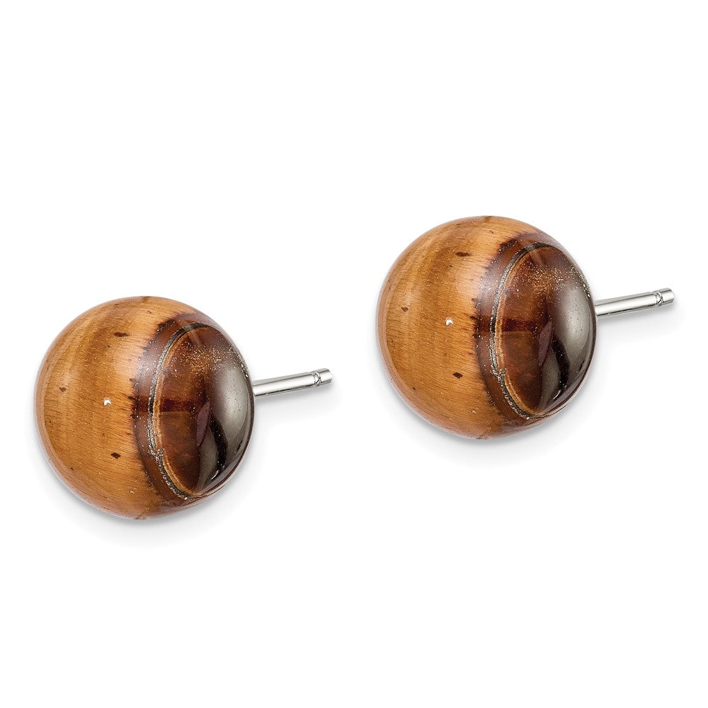 Sterling Silver Button Tiger Eye Post Earrings